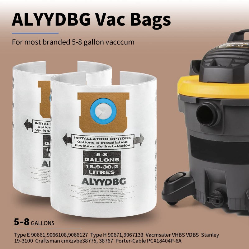 ALYYDBG for Shop Vac Bags 5-8 Gallon, Type E 90661 9066133, Type H 90671 9067133; VF2004, VHBS VDBS High- Efficiency Disposable Vacuum Collection Filter Bags 5 Pack - Image 2